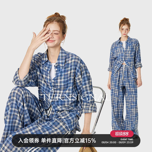 TurnSignal格子长袖衬衫长裤套装