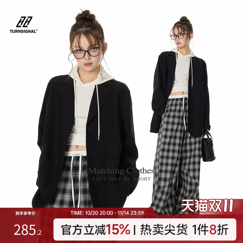 TurnSignal黑色西装外套女薄款秋季2025新款休闲宽松百搭长袖西服