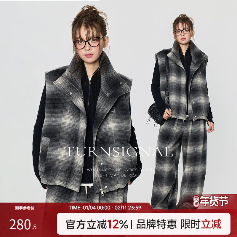 TurnSignal格纹棉马甲长裤套装女冬2025新款加厚休闲时尚两件套