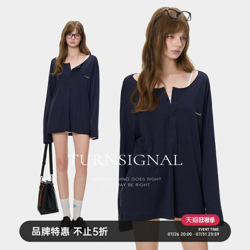 TurnSignal韩系落肩长袖T恤女