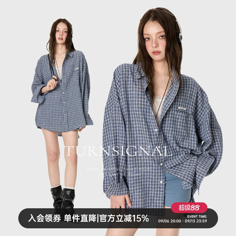 TurnSignal潮牌翻领条纹衬衫女										