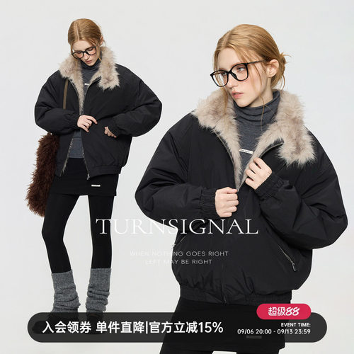 TurnSignal毛绒领棉服女
