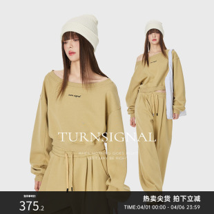 女春秋2026新款 休闲运动两件套 套装 TurnSignal潮牌一字领卫衣长裤