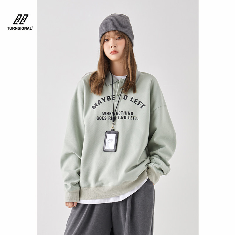 【断码特价】TurnSignal潮牌polo领卫衣女2021新款冬加绒加厚套头