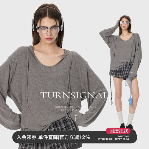 TurnSignal潮牌连帽长袖T恤女