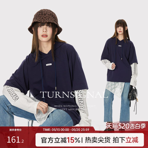 TurnSignal潮牌假两件长袖T恤女