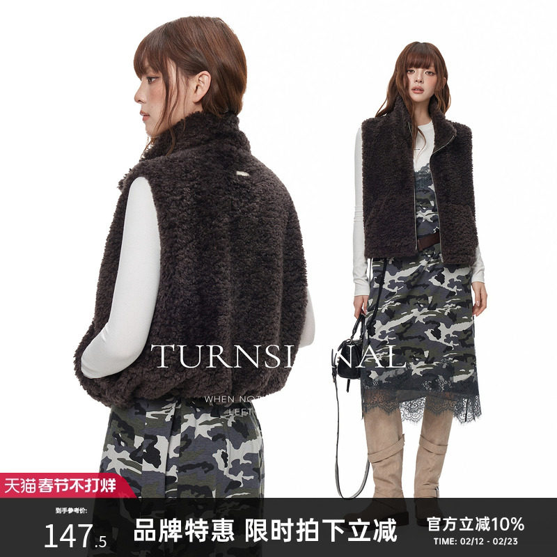 TurnSignal立领仿羊羔毛马甲女秋冬休闲宽松保暖叠穿绒背心外穿
