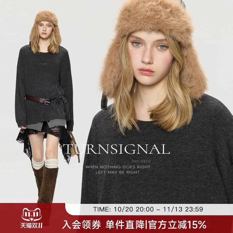 Turn Signal潮牌长袖T恤女中长款春秋季时尚休闲宽松显瘦打底上衣