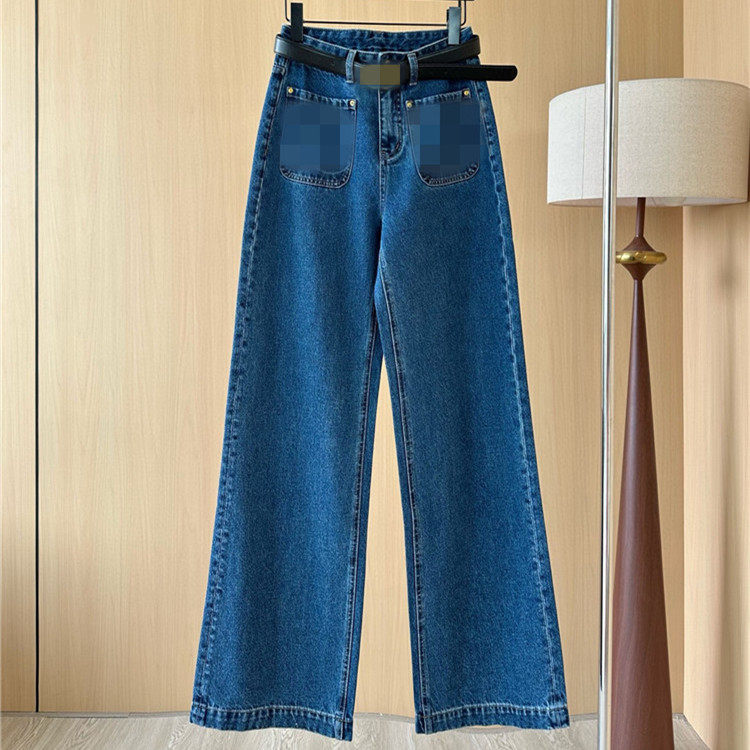 2025早秋新款双口袋刺绣logo徽标时尚百搭直筒牛仔裤,女装/女士精品,牛仔裤,淘宝优惠券,粉丝福利购,淘宝优惠卷