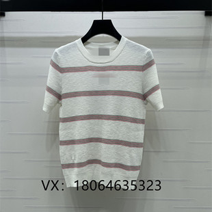 饰时髦百搭针织衫 2026春夏新款 圆领撞色条纹胸前标志装