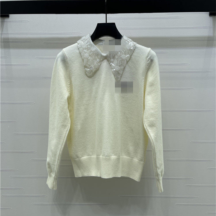 2026早春新款翻领蕾丝钉珠舒适亲肤百搭针织衫