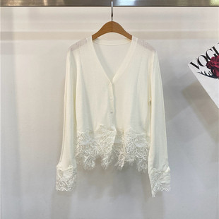 2025秋冬新款 V领蕾丝钩花真丝羊毛开始上衣