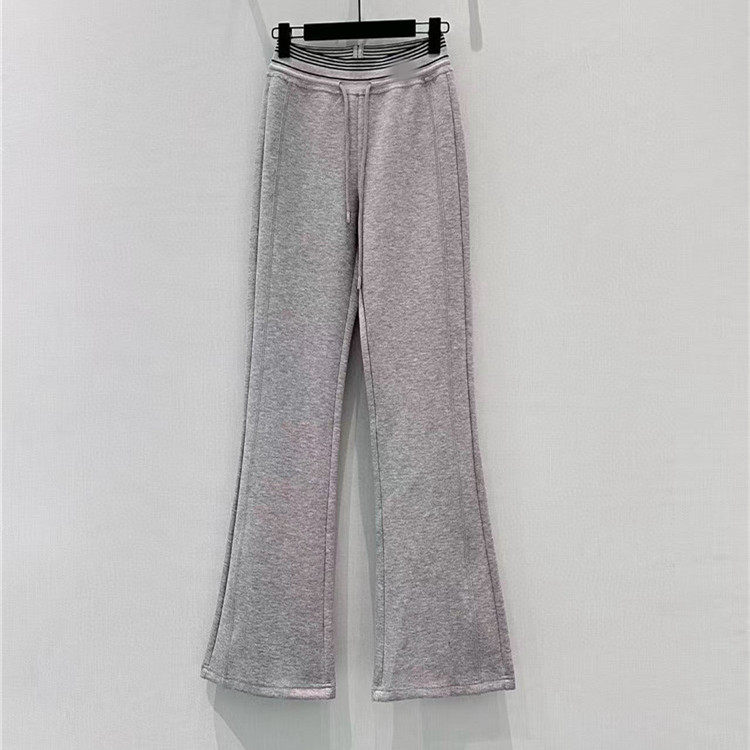 2026早春新款松紧腰撞色条纹修身显瘦微喇叭休闲裤