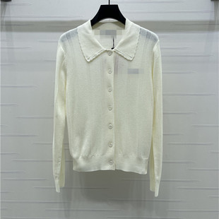 2026早春新款 翻领字母印花镂空复古学院风针织衫