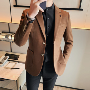 XF1039-P165 厚呢子西装外套男士冬季新款修身单排扣西服后中开叉图片