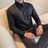 3123-P98白色衬衣男士商务休闲百搭大领子长袖纯色衬衫，男装衬衫，电商B333