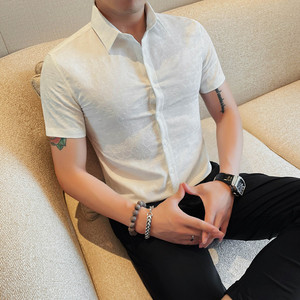 8218-P55 79 短袖衬衫男士夏季新款修身白色衬衣图片
