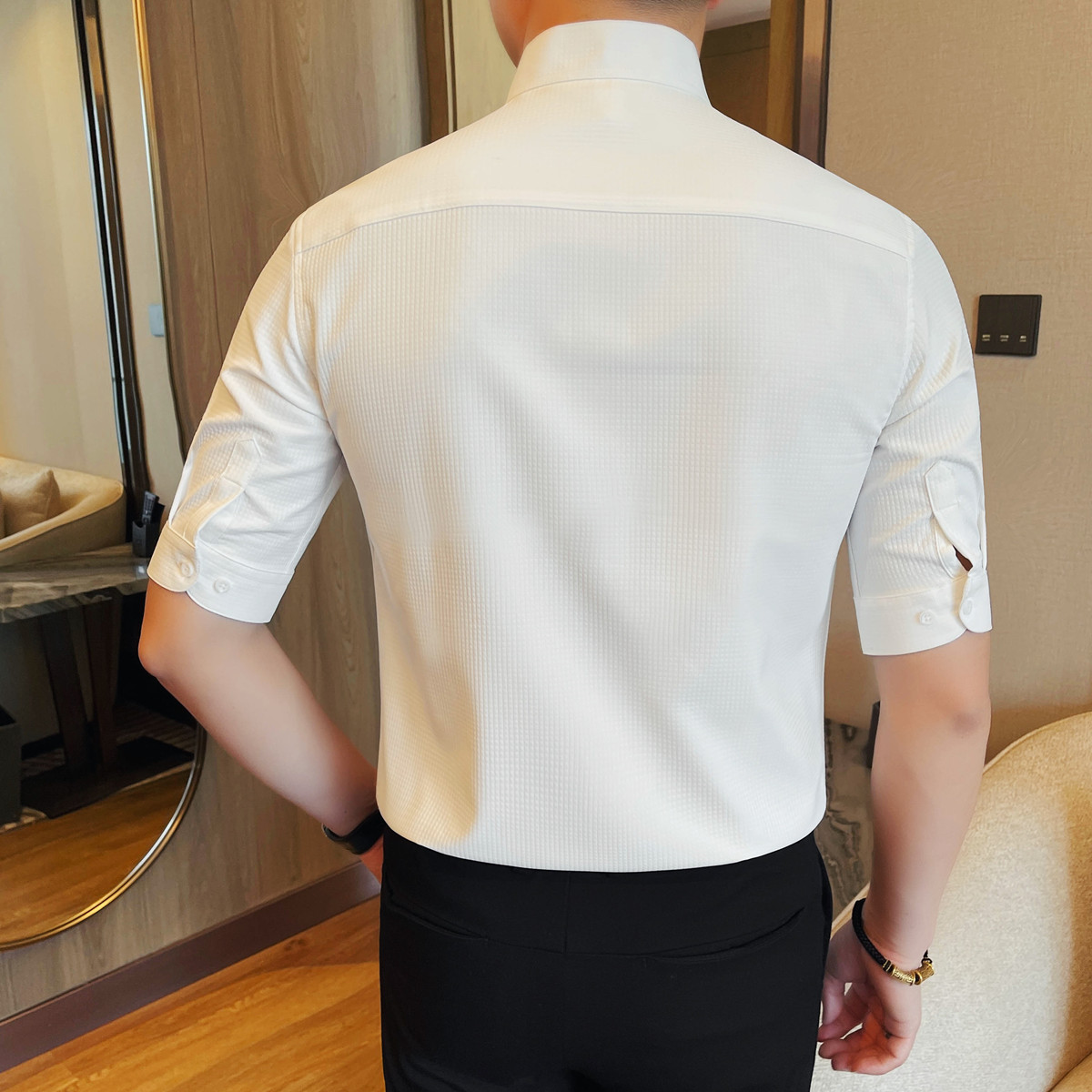 5225-P58中袖立领衬衫男士夏季新款暗扣五分袖衬衣,男装T恤,电商B333