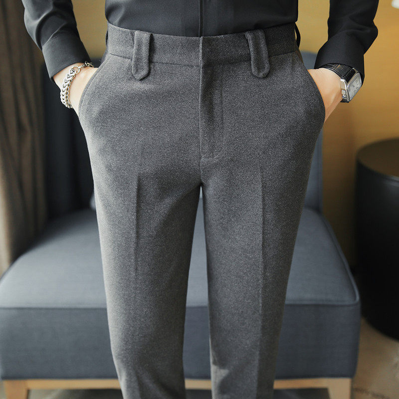 A102-P65呢子裤男士秋冬新款修身纯色休闲西裤百搭小脚裤，男装西裤，电商B333