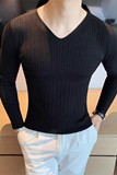 7700-特P45秋冬型男纯色V领打底针织衫韩版新款修身长袖毛衣T恤黑，男装T恤，电商B333