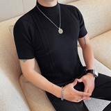 8536-P58针织短袖体恤男士春夏新款潮流时尚小中领打底衫，男装针织衫/毛衣，电商B333