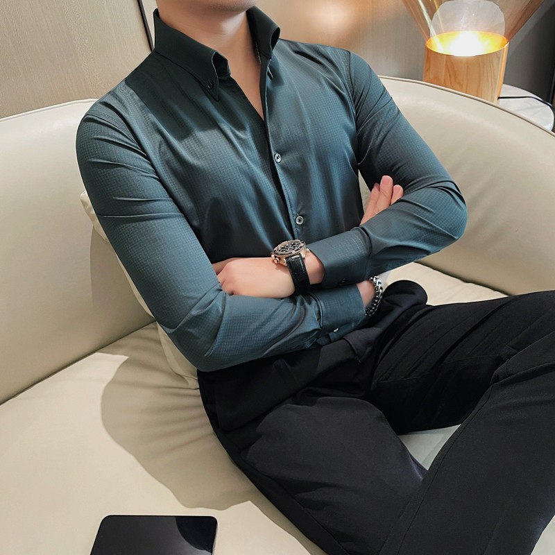 C3125-P88大领子长袖衬衫男士商务休闲纯色衬衣,男装衬衫,电商B333