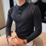 M05-P65-长袖POLO衫修身翻领纯色针织打底衫毛衣长袖百搭POLO衫，男装T恤，电商B333