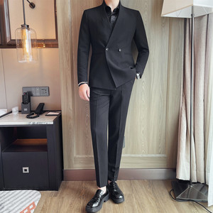 TZ1081-P230 青果领绅士西服套装男士商务休闲修身双排扣西装外套图片