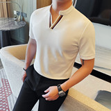 7516-P53短袖V领T恤男士夏季新款修身百搭半袖立领体恤，男装T恤，电商B333