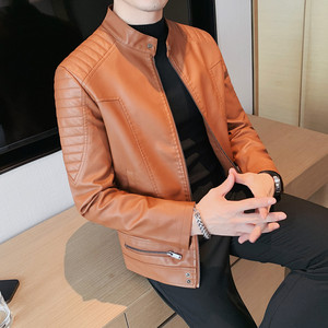 6606-P98 男士秋季新款皮衣 立领拉链机车皮夹克 皮外套图片