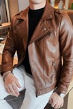 JK109-P130秋冬男士修身皮衣韩版型男斜拉链西装领皮夹克外套咖啡，男装夹克，电商B333