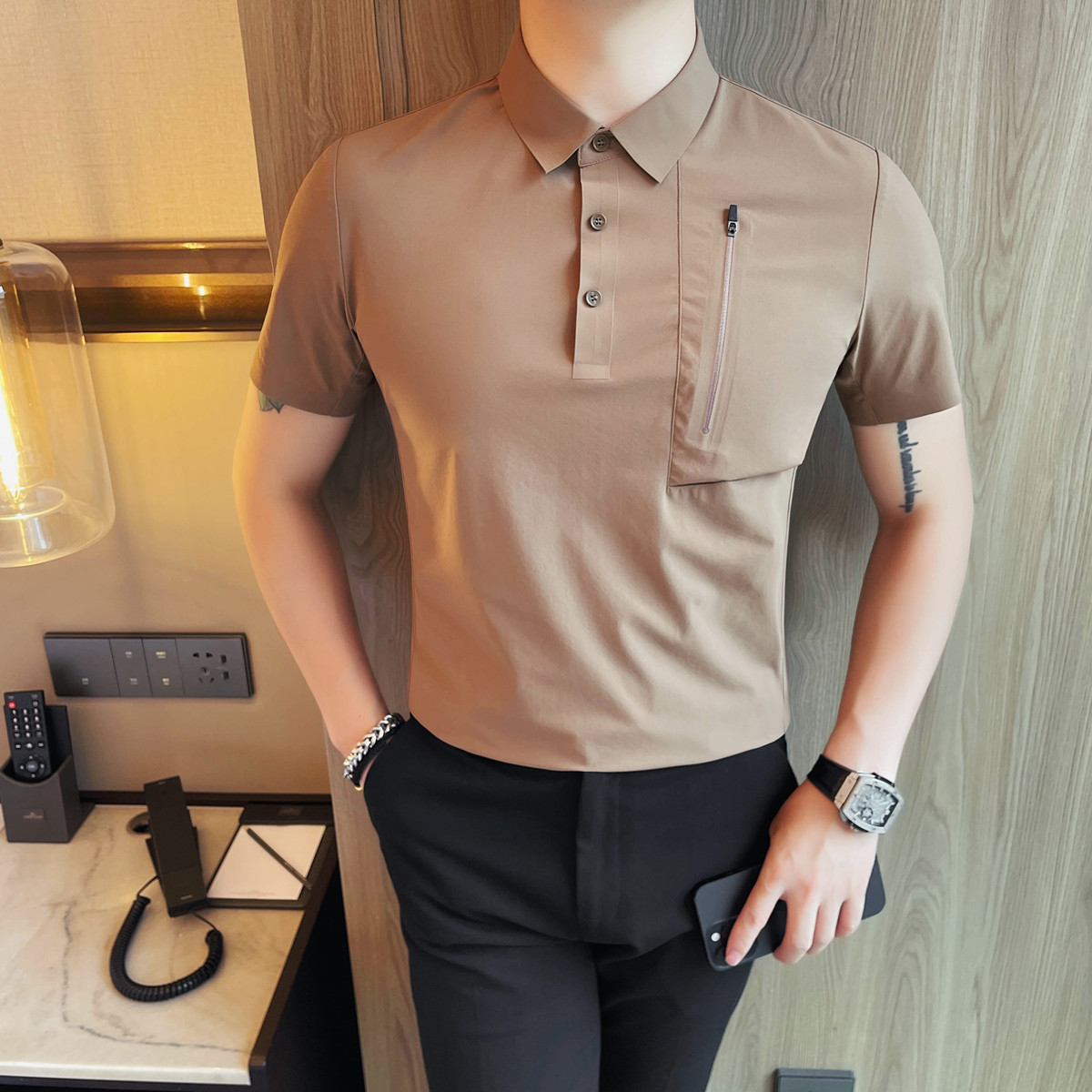 2551-P78男士短袖冰丝T恤夏季新款时尚百搭休闲翻领短袖POLO衫,男装Polo衫,电商B333