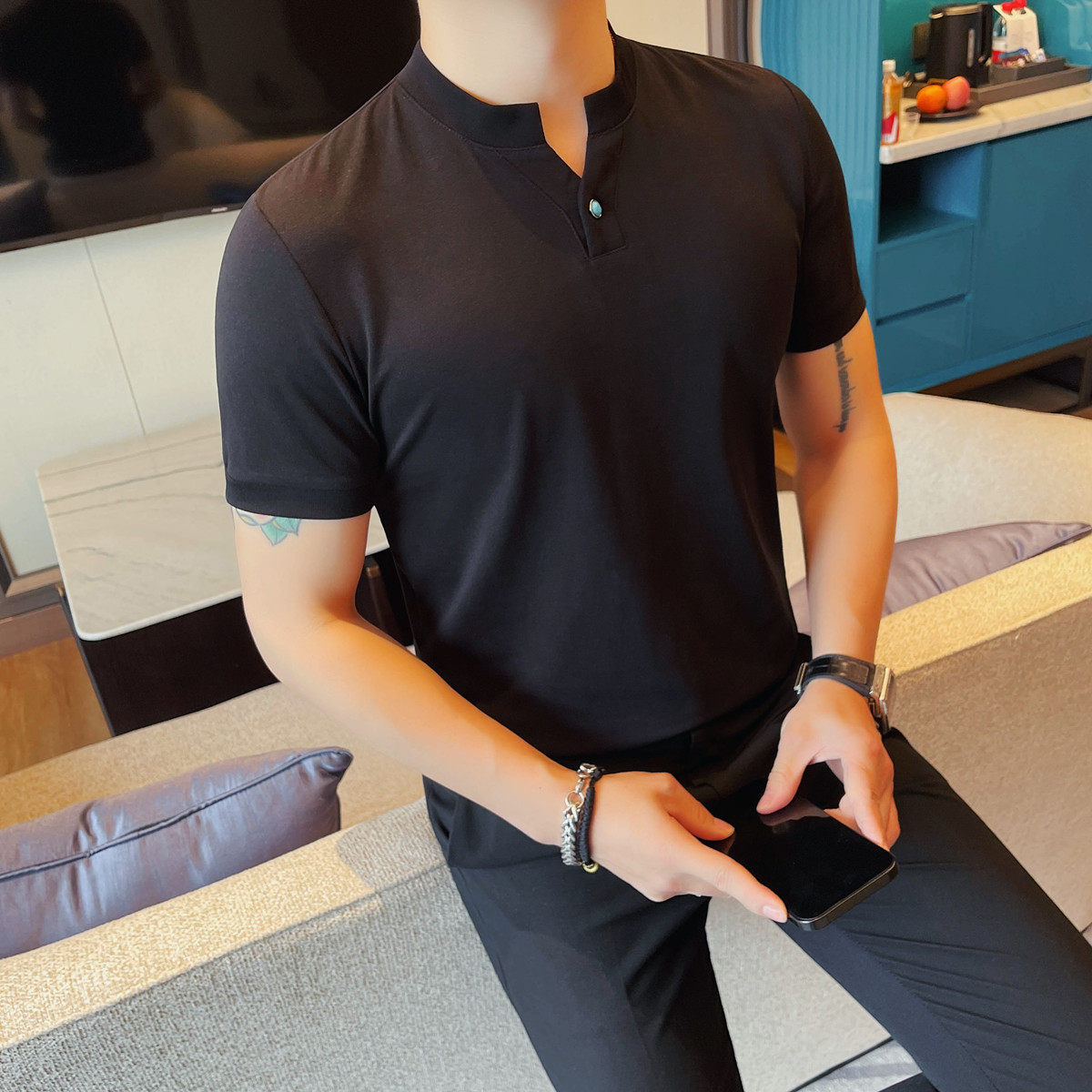 7538-P55男士短袖夏季新款时尚百搭休闲半袖T恤潮流修身短袖,男装T恤,电商B333