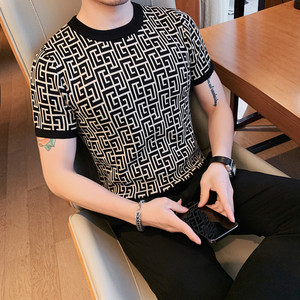 B201-P58男士夏季短袖t恤修身针织圆领拼色体恤,金大班的365天穿搭技巧图片