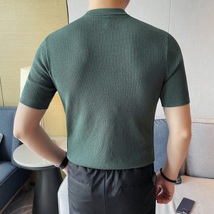 3763-P68 镂空针织冰丝短袖体恤男士夏季拉链款POLO衫 立领T恤图片