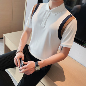 短袖polo衫男士夏季新款修身翻领针织冰丝潮流休闲半袖t恤