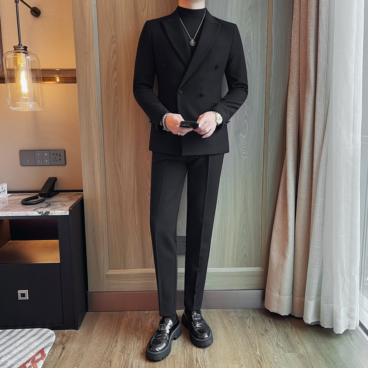 TZ23663-P250男士西服套装新款双排扣修身商务休闲西装外套，男装西服套装，电商B333