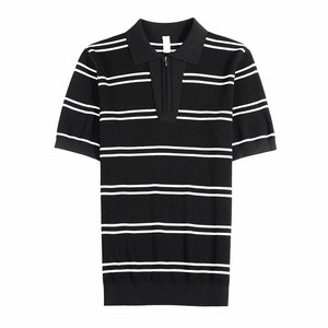 3756-P65 条纹针织冰丝短袖POLO衫男士夏季拉链款翻领体恤图片