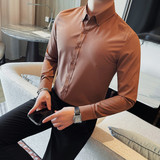 8668-P58新增两色青年商务免烫长袖衬衫休闲纯色百搭衬衣男，男装衬衫，电商B333