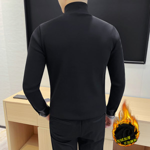 7932-P68 加绒长袖T恤男士冬季新款拉链装饰纯色打底衫图片