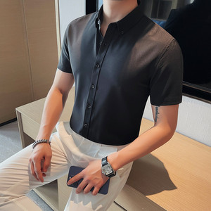 DC8668-1-P58短袖衬衫男士夏季纯色百搭商务休闲潮流帅气短袖衬衣图片