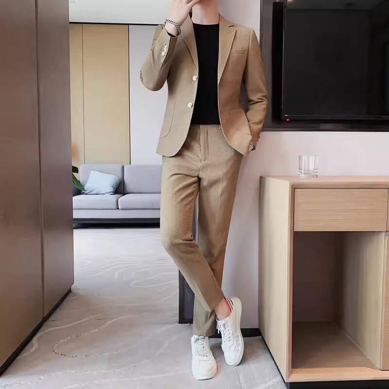 老款继续做TZ517-P210华夫格西装两件套男士秋冬长裤休闲套装,男装西服套装,电商B333