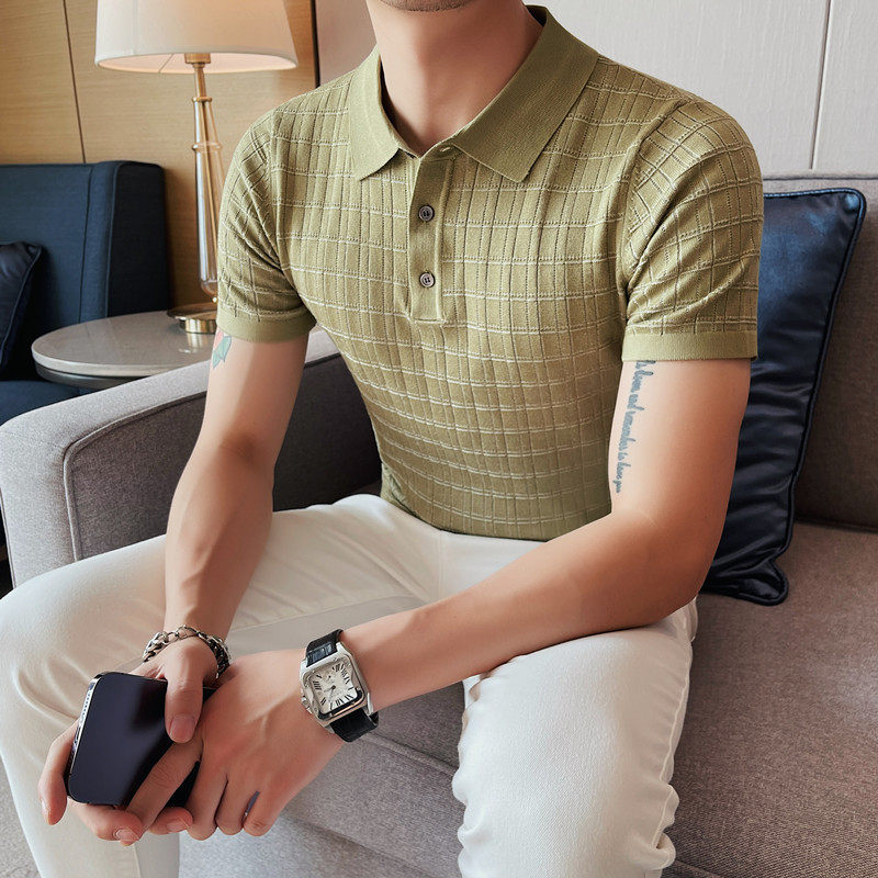 1217-P58针织polo衫男士夏季短袖翻领修身格子体恤半袖t恤,男装T恤,电商B333