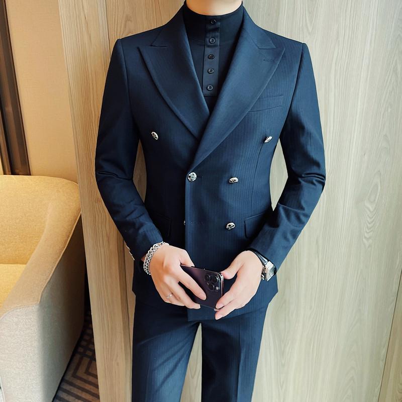 XF1068-P155双排扣西装男士秋冬新款条纹单西西服外套,男装西服,电商B333
