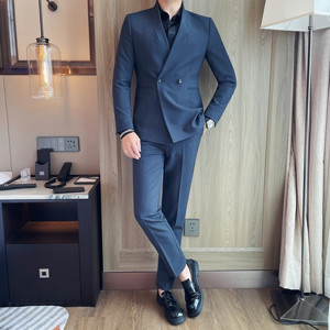 TZ1081-P230 青果领绅士西服套装男士商务休闲修身双排扣西装外套图片