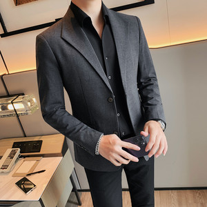 XF1037-P145单排扣两粒扣后中开叉西装男士秋季西服外套上衣修身