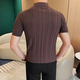 HM027-P58条纹针织短袖POLO衫男士夏季新款拉链半袖体恤，男装Polo衫，电商B333