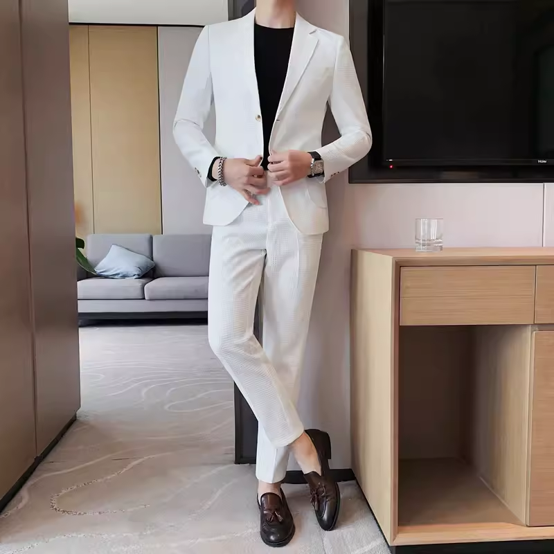老款继续做TZ517-P210华夫格西装两件套男士秋冬长裤休闲套装，男装西服套装，电商B333