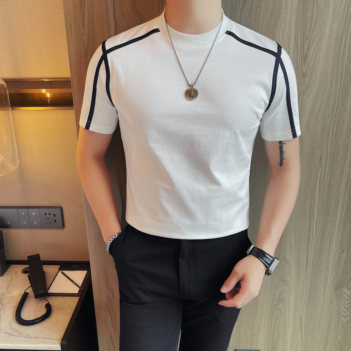 7537-P55 男士短袖夏季新款时尚百搭休闲圆领短袖T恤图片