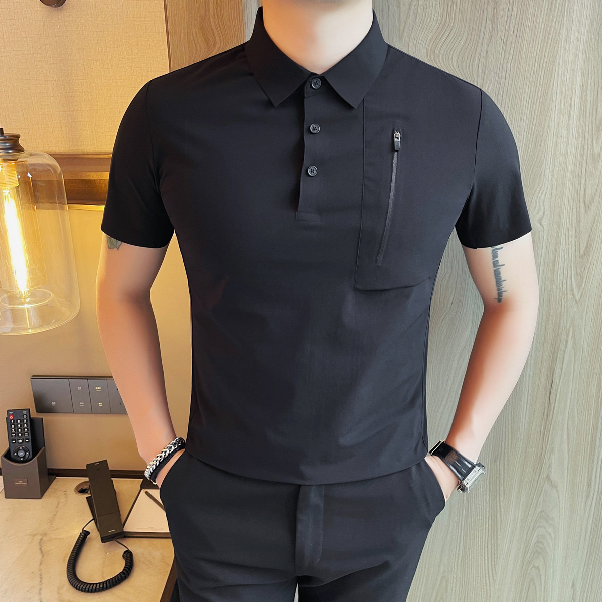 2551-P78男士短袖冰丝T恤夏季新款时尚百搭休闲翻领短袖POLO衫,男装Polo衫,电商B333